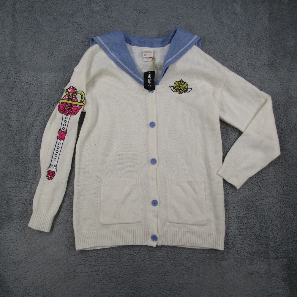 Sailor Moon Usagi Sailor Collar Cardigan Hot Topic Exclusive Cream Blue MD NEW